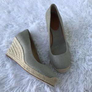 J. Crew Metallic Gray Seville Espadrille Wedges